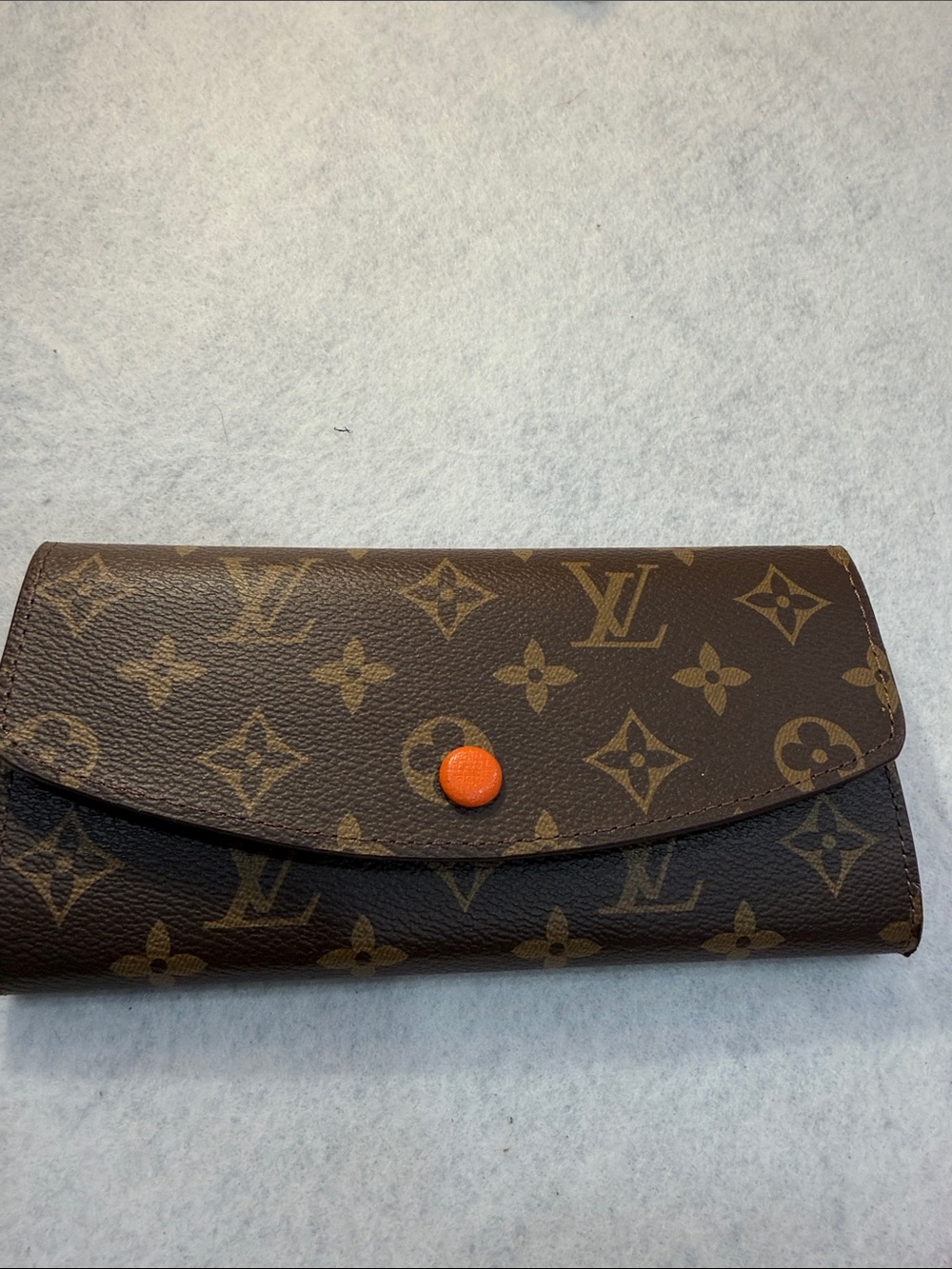 Monogram lv Continental Wallet in Brown with Orange Snap - Picture 2 of 10